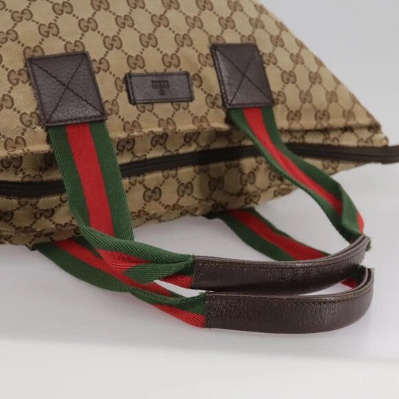 GUCCI GG Canvas Web Sherry Line Tote Bag Beige Silver 131230 Auth 108527 - Picture 10 of 15